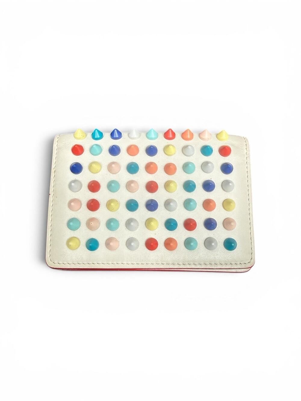 Christian Louboutin Kios Spikes Card Holder White & Red Multicolor Studded